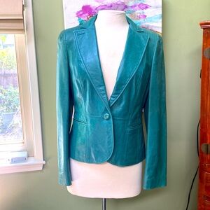Ann Taylor Teal Leather Jacket - 10 / M